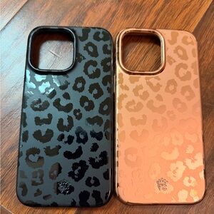 Velvet Caviar Leopard Print iPhone 14 Pro Max Case Set - Black and Rose Gold